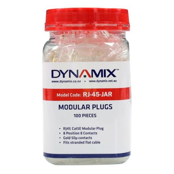 DYNAMIX RJ-45-JAR - RJ45 Plug 100pc Jar 8P8C Modular Plug 50 Micron Flat Stranded