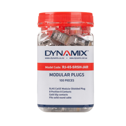 RJ-45-SRSH-JAR - DYNAMIX RJ-45-SRSH-JAR - RJ45 100pc Jar 8P8C Shielded Modular Plug 50 Micron