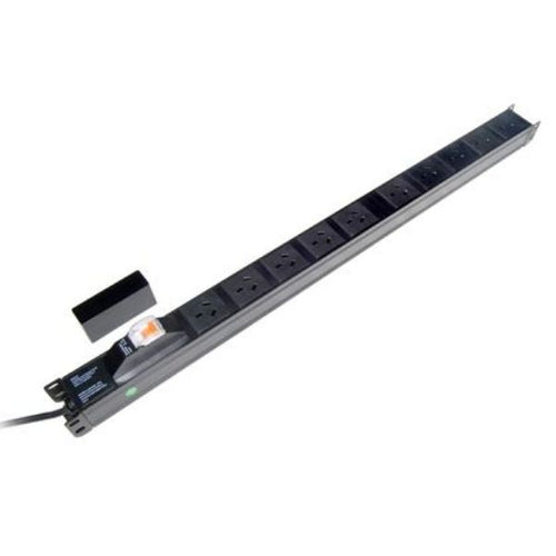 RPR-10V15MCB - DYNAMIX RPR-10V15MCB - 10 Outlet Vertical Power Rail (10A) w/ 6kVa C-Curve MCB Circuit Breaker on/off switch