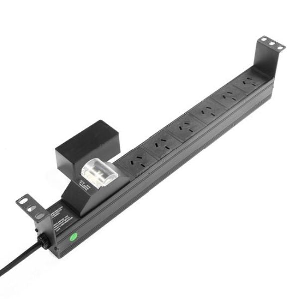 DYNAMIX RPR-6HMCB - 6 Outlet 1RU Horizontal Power Rail (10A) w/ 6kA C-Curve MCB Circuit Breaker