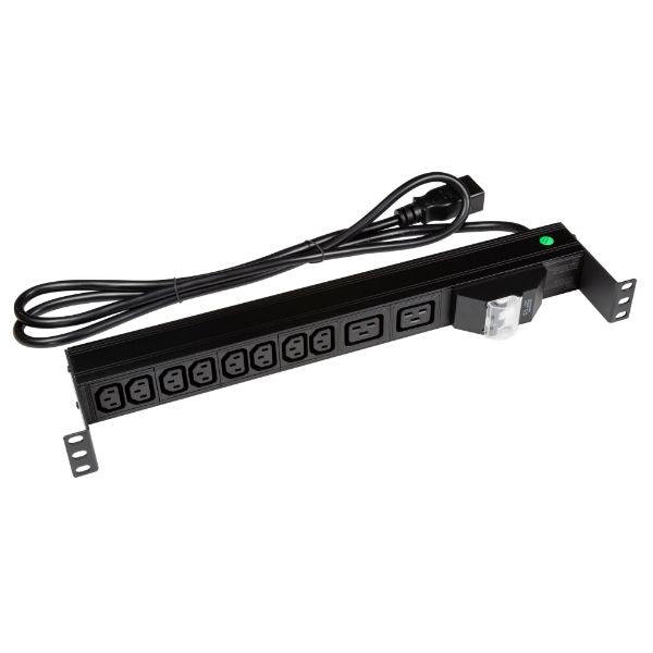 DYNAMIX RPR-IEC-16A10H - 10 Outlet Horizontal Power Rail (8x 10A IEC C13 & 2x 16A IEC C19). 6KA C-Curve Circuit