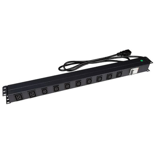 RPR-IEC-16A10V - DYNAMIX RPR-IEC-16A10V - 10 Outlet Vertical Power Rail (8x 10A IEC C13 & 2x 16A IEC C19). 6KA C-Curve Circuit
