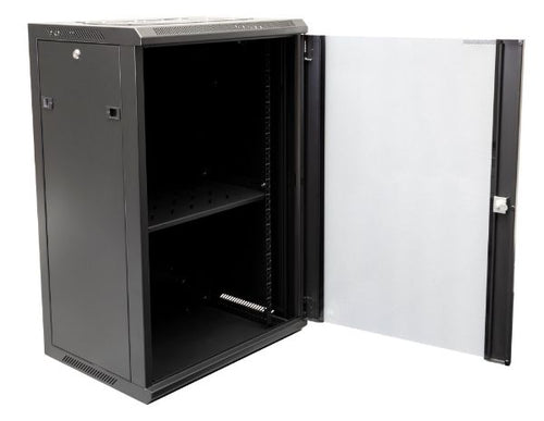 RWM18 - DYNAMIX RWM18 - 18RU Wall Mount Cabinet 450mm Deep (600 x 450 x 910mm) Incl 1x Fixed Shelf 2x Fan