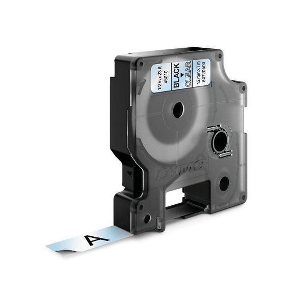 DYMO S0720500 - Genuine D1 Label Cassette Tape 12mm x 7M Black on Clear. Suitable for the LabelManager