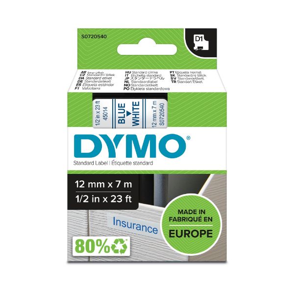 S0720540 - Dymo Blue on Wht 12mmx7m