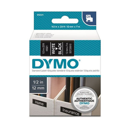 S0720610 - DYMO S0720610 - Genuine D1 Label Cassette Tape 12mm x 7M White on Black Suitable for the Label Manage