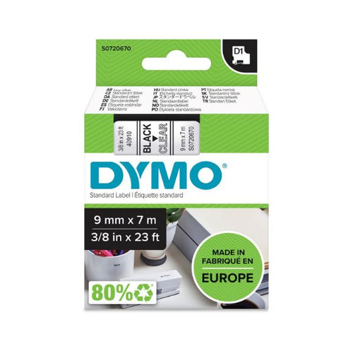 S0720670 - DYMO S0720670 - Genuine D1 Label Cassette Tape 9mm x 7M Black on Clear Suitable for the Label Manage