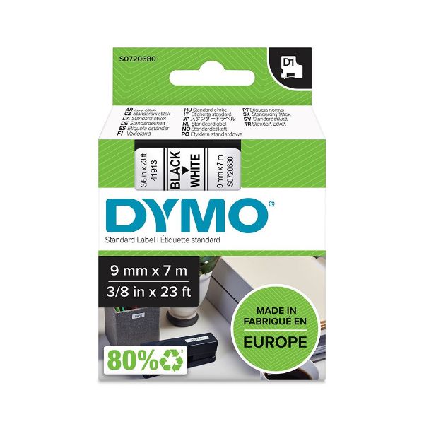 S0720680 - Dymo Blk on Wht 9mm x7m Tape