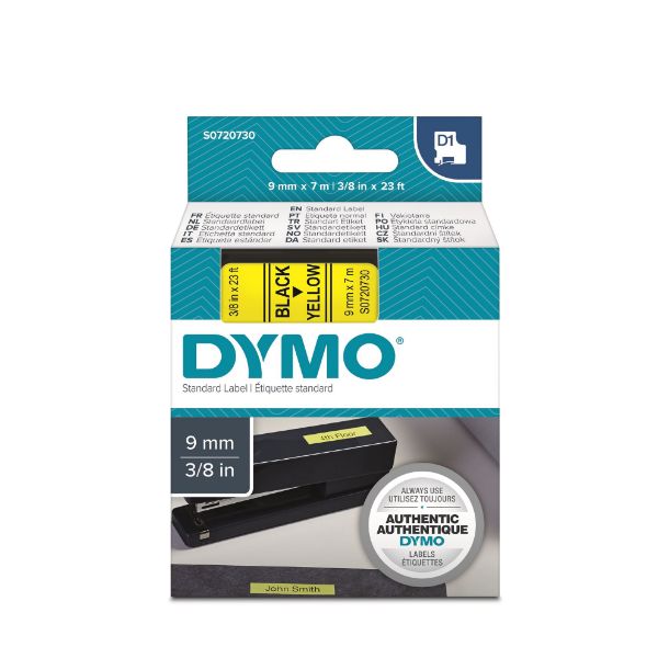 DYMO S0720730 - Genuine D1 Label Cassette Tape 9mm x 7M Black on Yellow Suitable for the Label Manager
