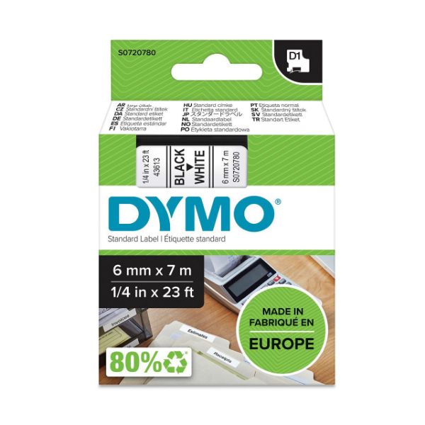 Dymo S0720780 - D1 Blk on Wht 6mm x7m Tape