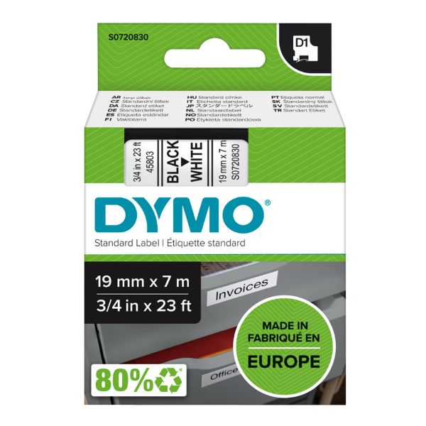 S0720830 - Dymo Blk on Wht 19mmx7m Tape