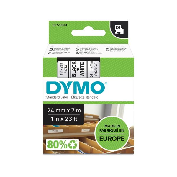 DYMO S0720930 - Genuine D1 Label Cassette Tape 24mm x 7M Black on White Suitable for the Label Manager