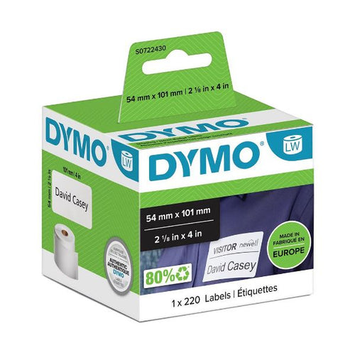 S0722430 - DYMO S0722430 - Genuine LabelWriter Shipping Labels. 1 Roll (220 Labels) 54mm x 101mm labels.