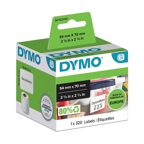 DYMO S0722440 - Genuine LabelWriter Multi- Purpose Labels 54x70mm Black on White 320 Labels per Roll