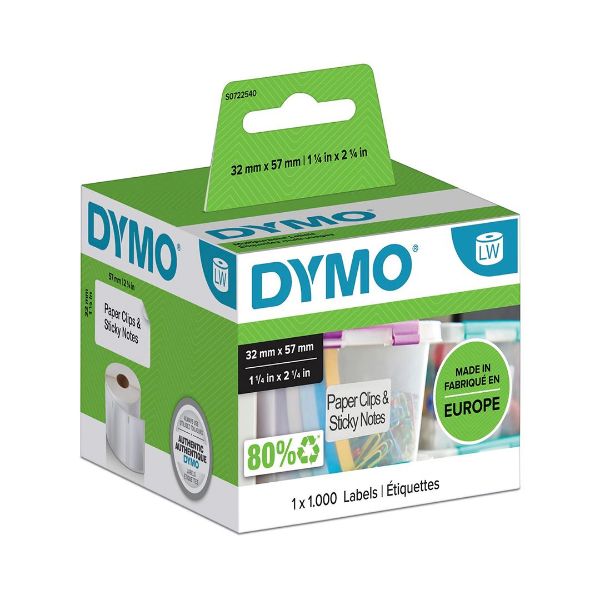 DYMO S0722540 - Genuine LabelWriter Multi Purpose Labels. 1 roll (1000 Labels). 57mm x 32mm.