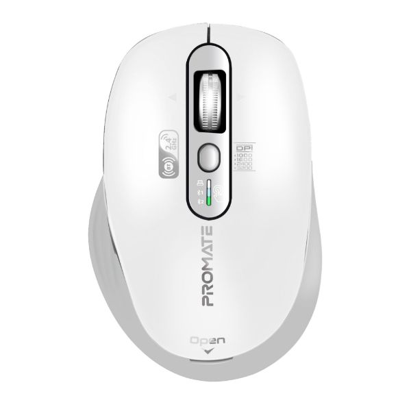 SAMOTRI-WHT - PROMATE Tri-Connect Wireless Mouse with Rechargeable Battery. 2.4G & BT Connect