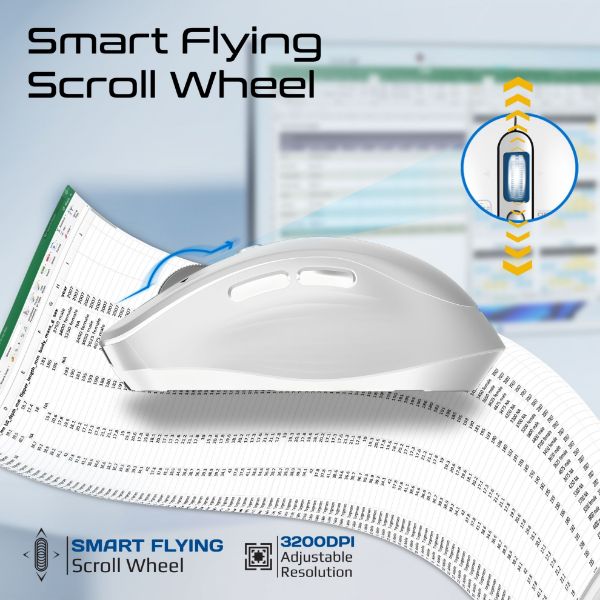 SAMOTRI-WHT - PROMATE Tri-Connect Wireless Mouse with Rechargeable Battery. 2.4G & BT Connect