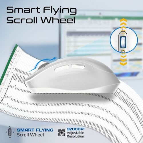 SAMOTRI-WHT - PROMATE Tri-Connect Wireless Mouse with Rechargeable Battery. 2.4G & BT Connect