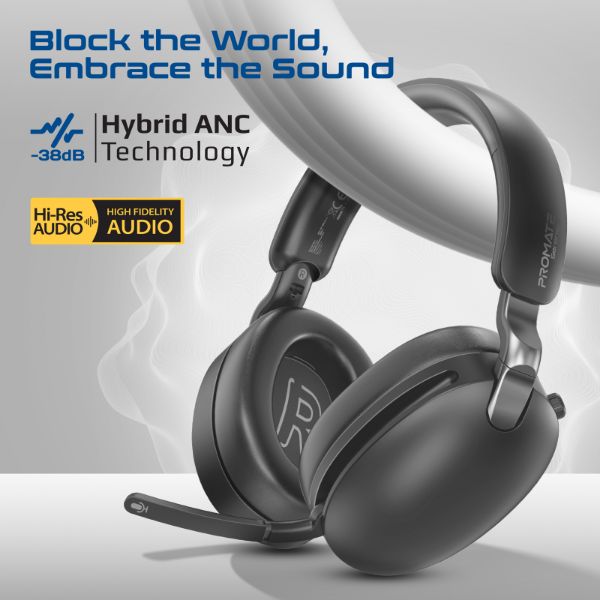 PROMATE SERENE-2 - HD Hybrid ANC Headphones with Triple Connectivity, 100Hrs Playtime, Flip Microphone