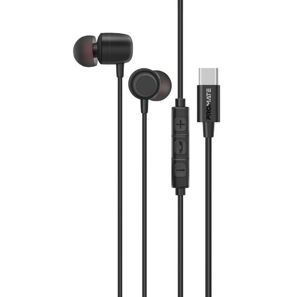 PROMATE SILKEN-ENC - In-Ear Ergonomic USB-C Wired ENC Stereo Earphones. In-line Microphone & Volume