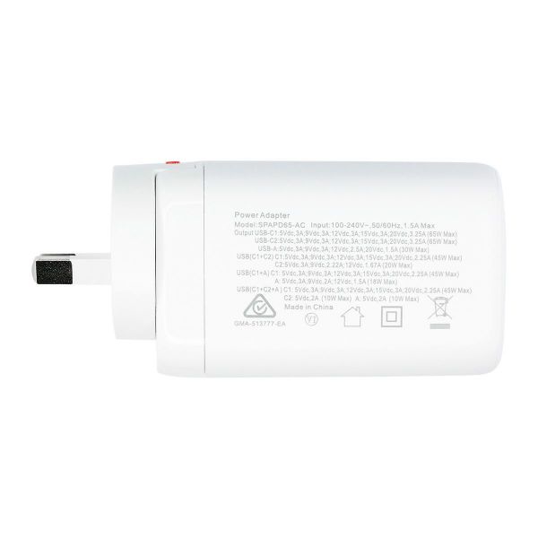 DYNAMIX SPAPD65-AC - 65W 5V/3A Dual Port USB-C/A PD Wall Charger/Power Adapter