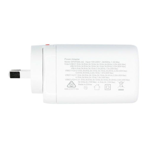 SPAPD65-AC - DYNAMIX SPAPD65-AC - 65W 5V/3A Dual Port USB-C/A PD Wall Charger/Power Adapter