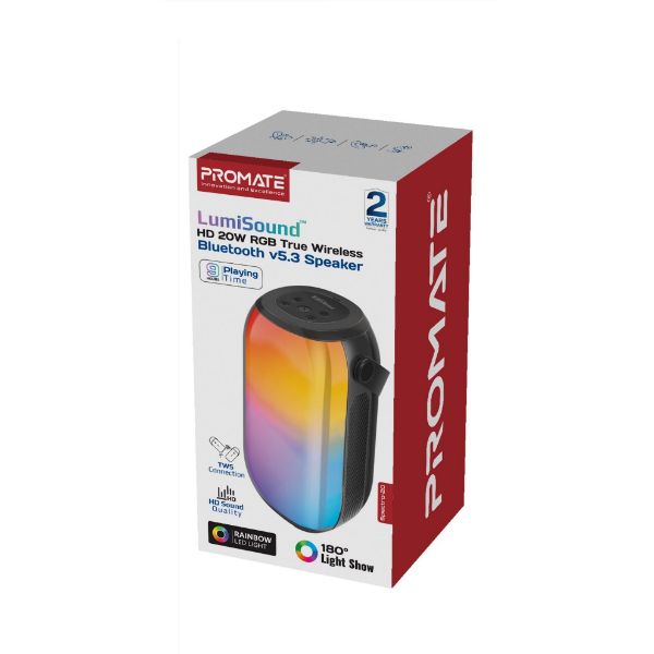 PROMATE SPECTRO-20 - 20W Wireless HD Bluetooth Portable Speaker LED Lighting. Built-in 4000mAh Battery