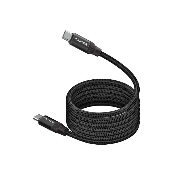 PROMATE SPRINGY-BLK - 1.2m USB-C to USB-C Cable Self-Organising Auto Untangle Supports 60W Power Delivery
