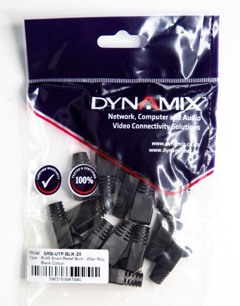 DYNAMIX SRB-UTP-BLK-20 - Black RJ45 Strain Relief Boot 6.0mm Outside Diameter 20pk Bag