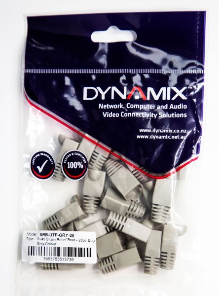 DYNAMIX SRB-UTP-GRY-20 - Grey RJ45 Strain Relief Boot 6.0mm Outside Diameter 20pk Bag