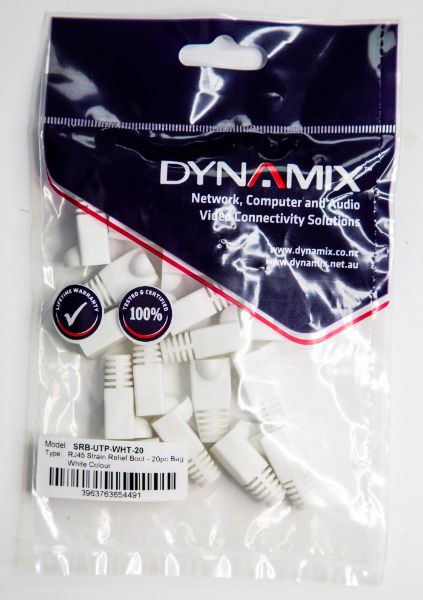 DYNAMIX SRB-UTP-WHT-20 - White RJ45 Strain Relief Boot 6.0mm Outside Diameter 20pk Bag