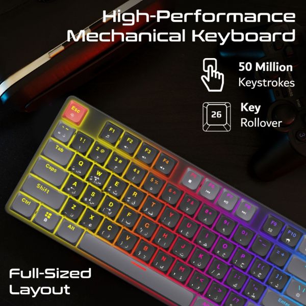 VERTUX STEALTHKEY - High-Performance Mechanical Gaming Keyboard w/ Low Profile Keys. 17 RGB Backlight Options