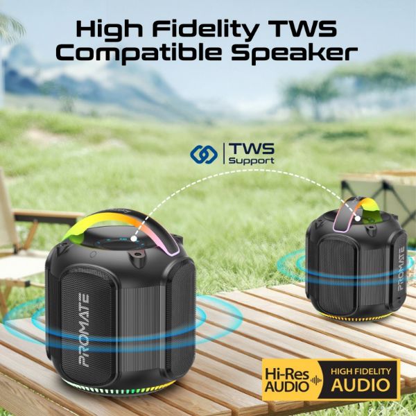 PROMATE STRIKE-80 - 80W Portable BT Speaker w/ Dynamic RBG Lights. Up to 6 Hours Playback AUX