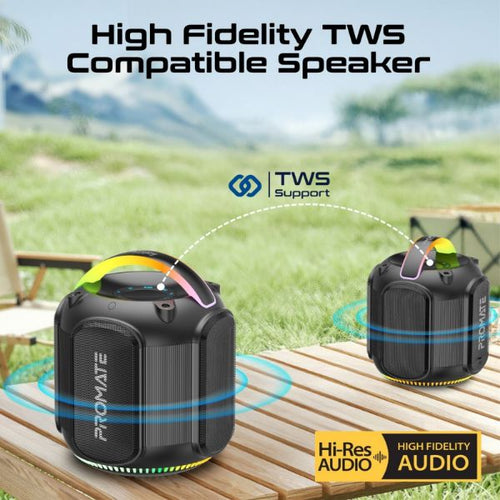 STRIKE-80 - PROMATE STRIKE-80 - 80W Portable BT Speaker w/ Dynamic RBG Lights. Up to 6 Hours Playback AUX