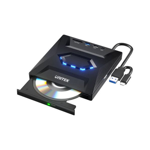 T1037A - UNITEK T1037A - 5-in-1 External Optical Drive w/ USB Hub. High-Speed Writing & Reading