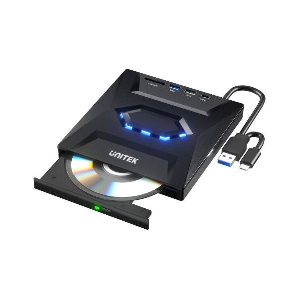UNITEK T1037A - 5-in-1 External Optical Drive w/ USB Hub. High-Speed Writing & Reading