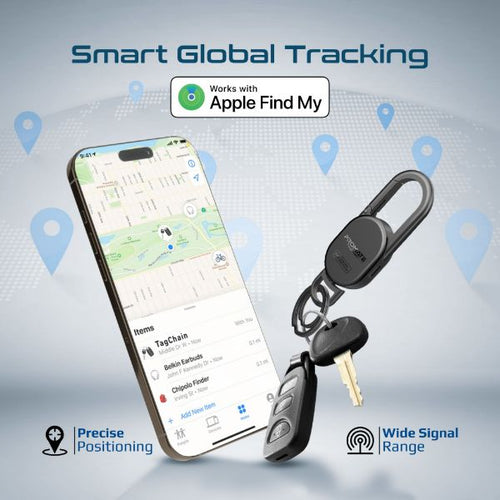TAGCHAIN-BLK - PROMATE TAGCHAIN-BLK - Smart Carabiner Keychain with Apple Find my Location. Rechargable Battery Precise