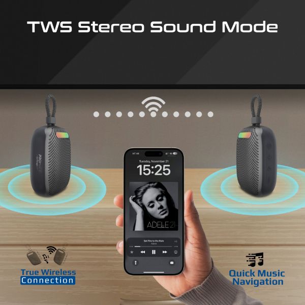 PROMATE TINGZ-BLK - 7W Wireless HD Speaker with up to 14 Hours Playing ti IPX6 Water Resistant TWS