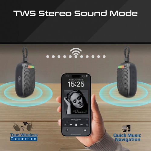 TINGZ-BLK - PROMATE TINGZ-BLK - 7W Wireless HD Speaker with up to 14 Hours Playing ti IPX6 Water Resistant TWS