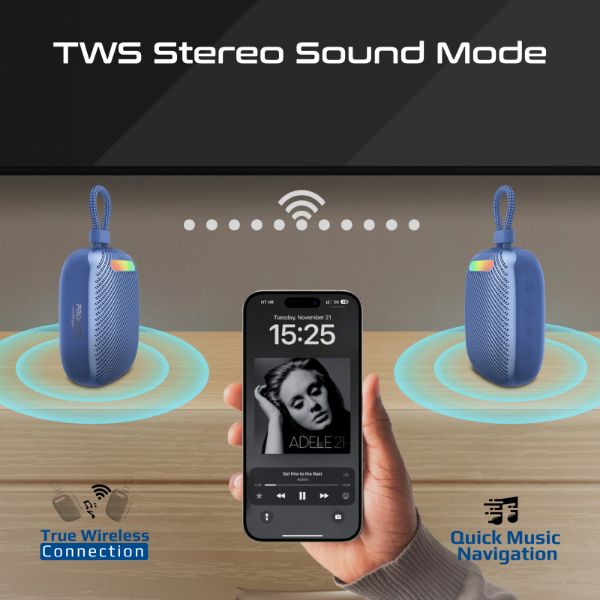 PROMATE TINGZ-BLUE - 7W Wireless HD Speaker with up to 14 Hours Playing ti IPX6 Water Resistant TWS