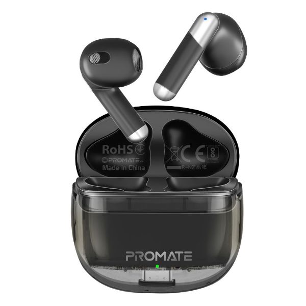 PROMATE TRANSPODS-BLK - In-Ear HD Bluetooth Earbud Intellitouch & 300mAh Charging Case. Ergonomic Fit