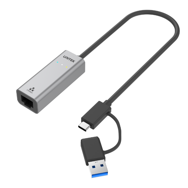 UNITEK U1313C - USB to 2.5G Ethernet Adapter w/ 2-in-1 Connectors (USB-C & USB-A). up to 2500Mbps