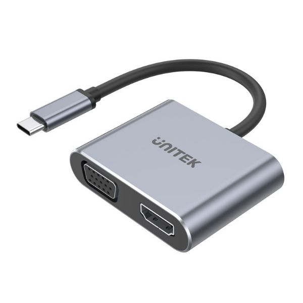 UNITEK V1126A - USB-C to HDMI 2.0 & VGA Adapter w/ MST Dual Monitor Support. 4K@60Hz UHD HDMI.