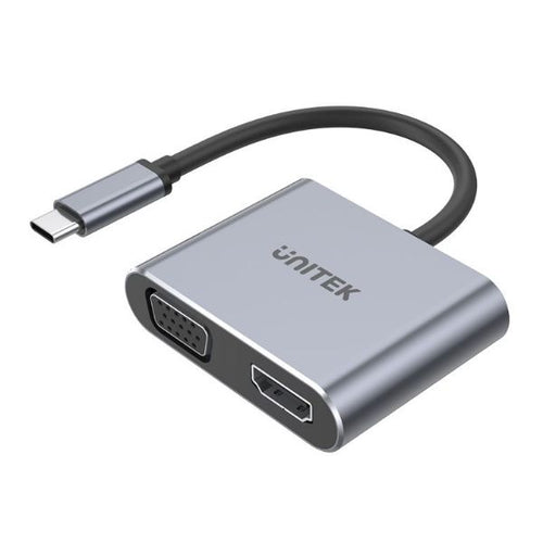 V1126A - UNITEK V1126A - USB-C to HDMI 2.0 & VGA Adapter w/ MST Dual Monitor Support. 4K@60Hz UHD HDMI.