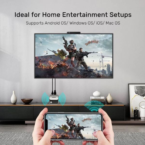 UNITEK V1162B - Wireless Screen Mirroring Device Supporting 4K HD Res Supports &roid OS/ Windows OS/