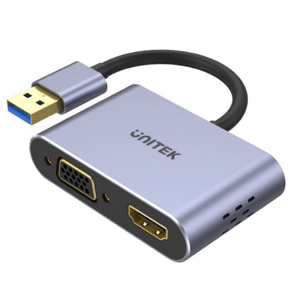 UNITEK V1304A - USB-A to HDMI 2.0 & VGA Adapter Dual Monitor Support. Screen Res up to 1920x1080P