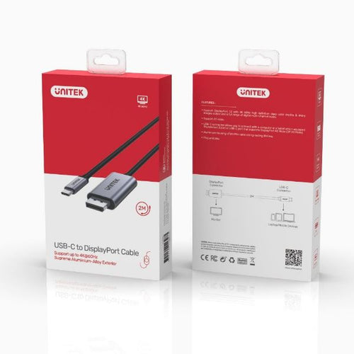 V1409A - UNITEK V1409A - 2m 4K USB-C to DisplayPort 1.2 Cable in Aluminium Housing upto 4K@60Hz. Plug & Play.
