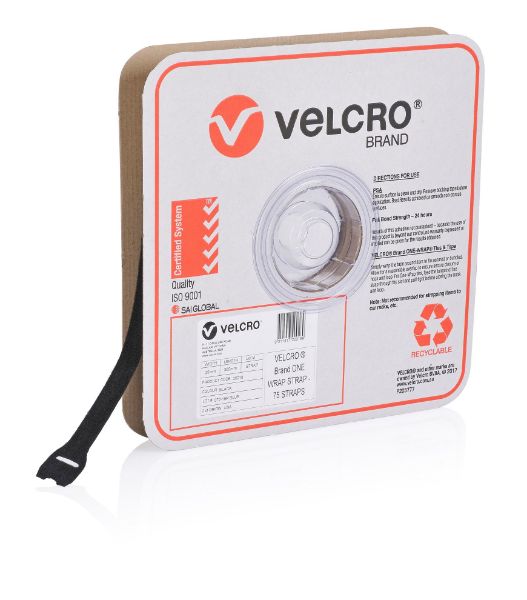 VELCRO VEL20016 - One-Wrap 25mm x 300mm Pre-sized Ties. 75 Ties Roll. Integrated Hook & Loop