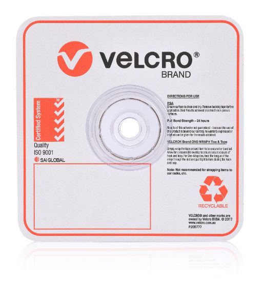 VELCRO VEL20017 - One-Wrap 19mm x 200mm Pre-sized Ties. 100 Ties Roll. Integrated Hook & Loop