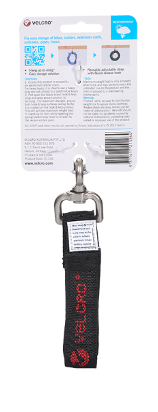 VELCRO VEL21126 - Easy Hang 430mm Strap w/ Hook. Store & Hold up to 40Kgs find a suitable anchor point